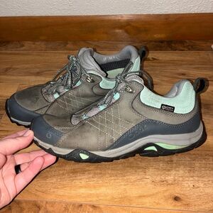 Oboz Sapphire Low B-Dry Shoes, Gray Teal Waterproof Trail Hiking-womens size 7.5
